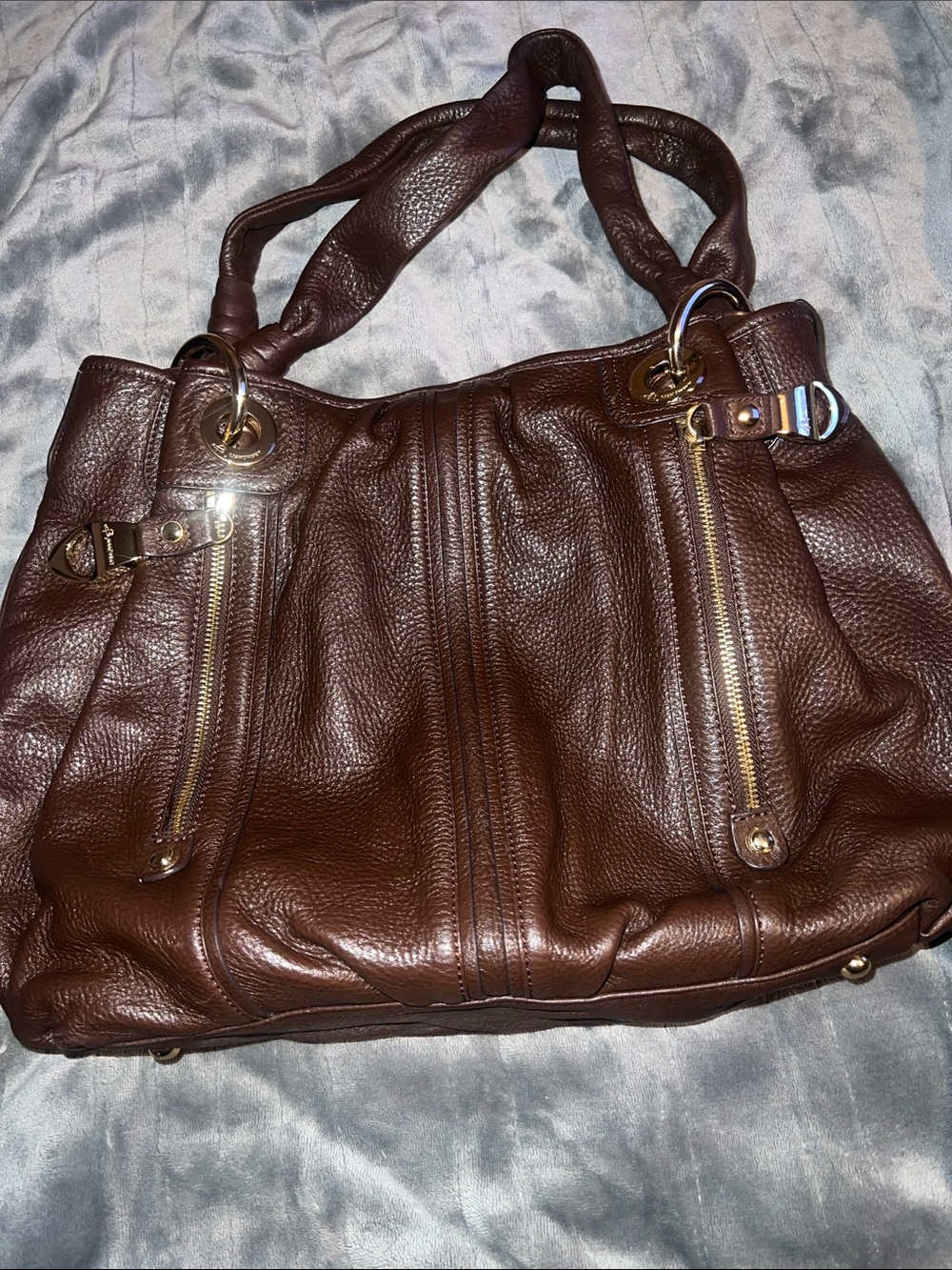 b. makowsky Chocolate Brown Pebbled Leather Shoulder Bag
